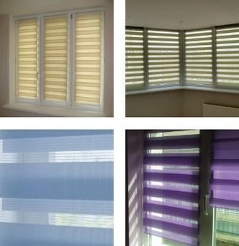 рулонные шторы жалюзи день-ночь желтые синие фиолетовые зеленые колаж Рулонные шторы жалюзи день-ночь разных цветов колаж